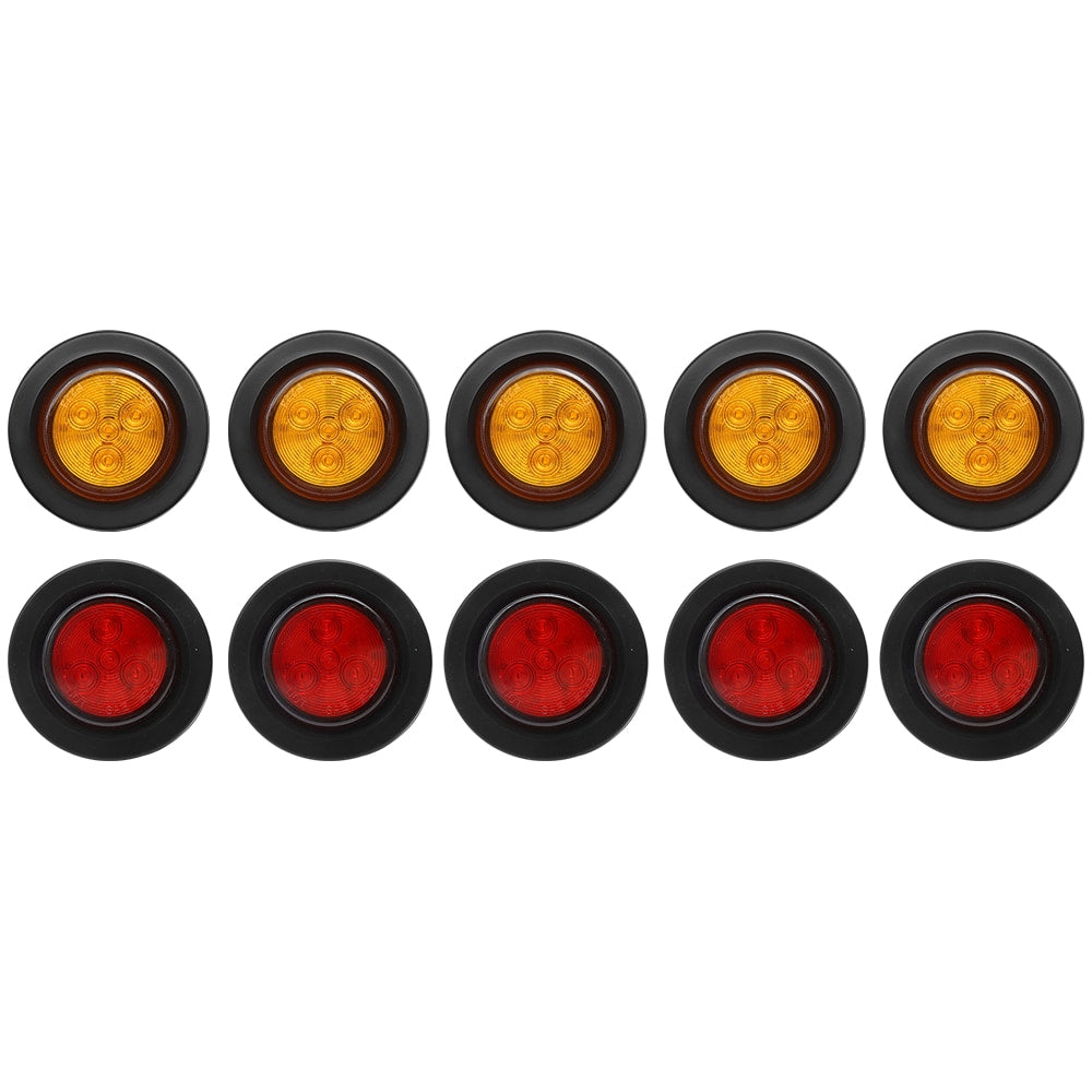 10 Pcs 2 4LED Rubber Ring Round Led Trailer Truck Tail Lights With Plug, 12V Brake Light Marker, 5 Red Covers 5 Yellow Covers