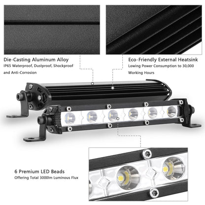 7in LED Light Bar Single Row Offroad Spot Lights 18W Ultra Slim Straight Work Light For Trailer Truck Bus Boat