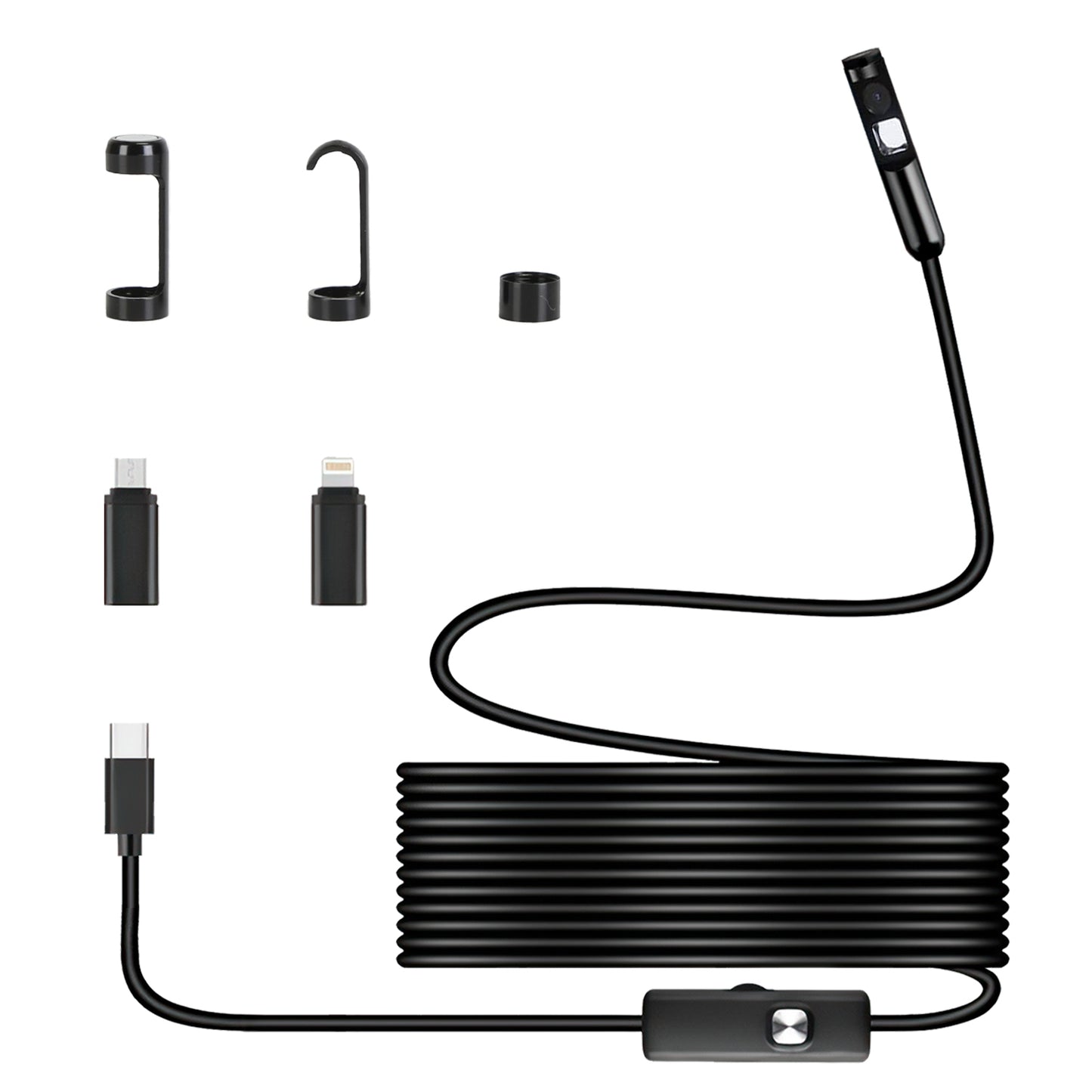 1Set Endoscope Camera 1920P HD IP67 Waterproof Inspection Borescope Tool With Light And 8 & 1 Dual Lens 16.4ft Semi Rigid Snake Cable Stepless Brightness APP Control For IOS And Android