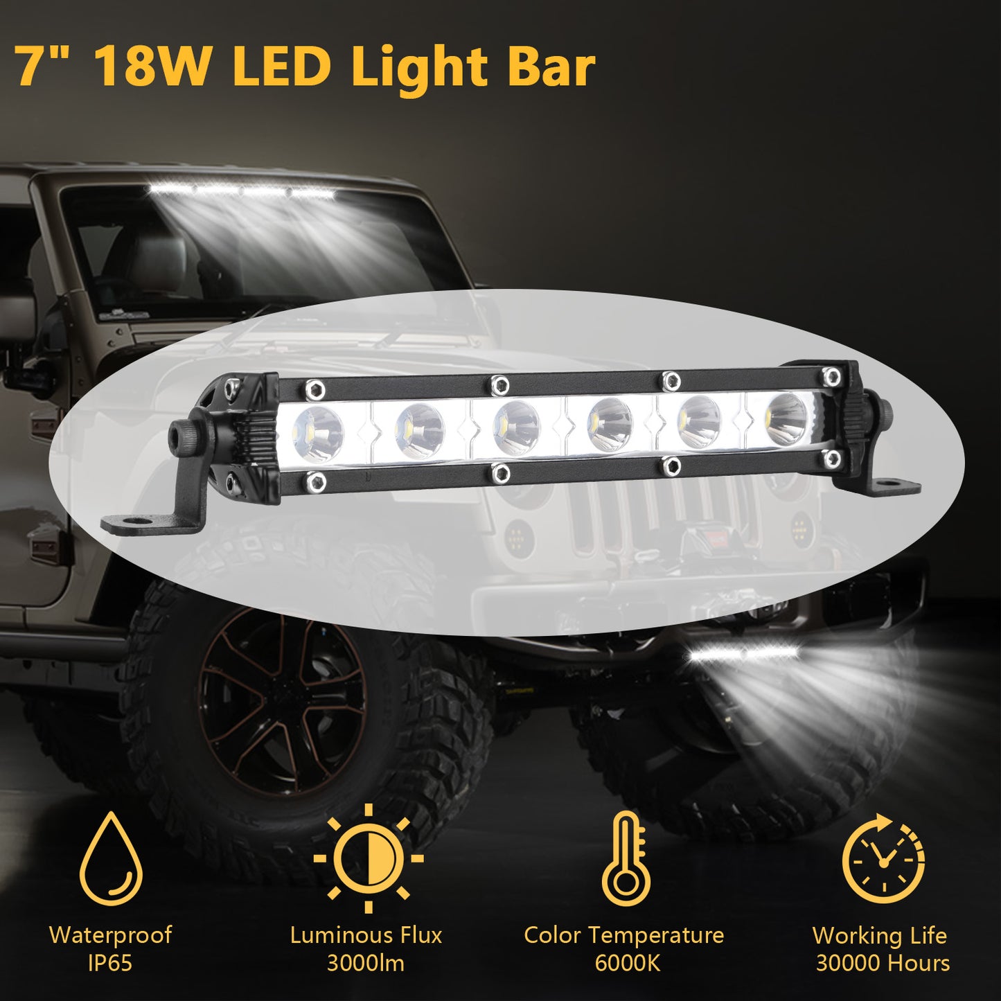 7in LED Light Bar Single Row Offroad Spot Lights 18W Ultra Slim Straight Work Light For Trailer Truck Bus Boat
