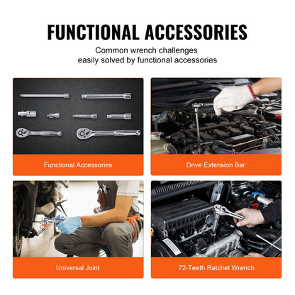 Vevor 106 Piece Drive Socket And Ratchet Set, 6-Point Socket