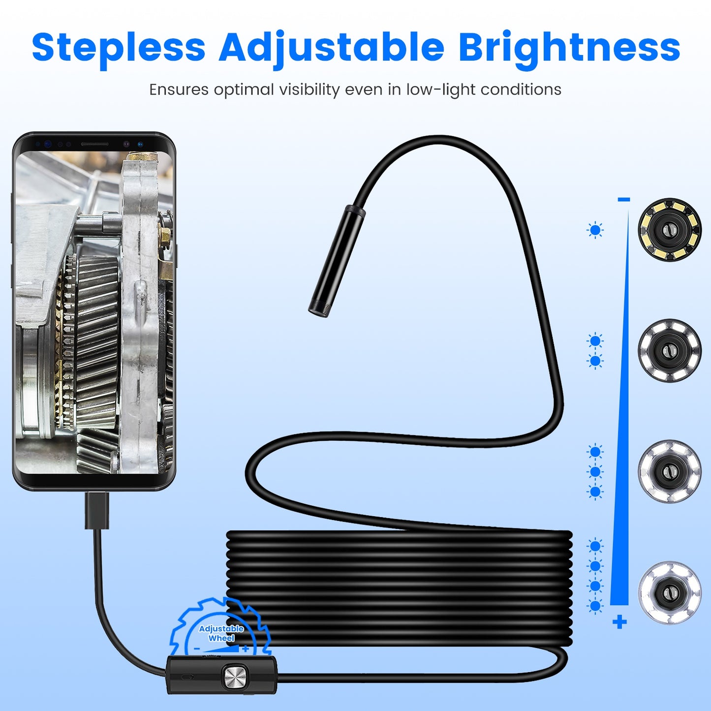 1Set Endoscope Camera 1920P HD IP67 Waterproof Inspection Borescope Tool With Light And 8 & 1 Dual Lens 16.4ft Semi Rigid Snake Cable Stepless Brightness APP Control For IOS And Android